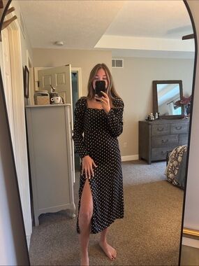 Lulu's Puff Long Sleeve Polka Dot Dress